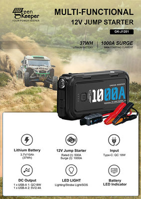 1000A 12V portabile Power Bank Jump Starter con luce LED e usb-A di ricarica