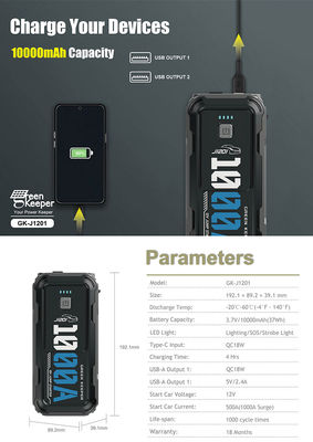 1000A 12V portabile Power Bank Jump Starter con luce LED e usb-A di ricarica