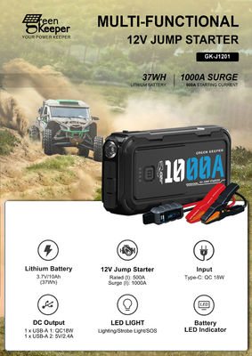 12V 24V 1000A 4000A Jump Starter con PD 65W DC Outlet Air Compressor Total Output 12W