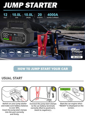 Jump Start Qualsiasi auto a benzina o diesel da 10,0 litri con batteria 4000A Jump Starter e usb