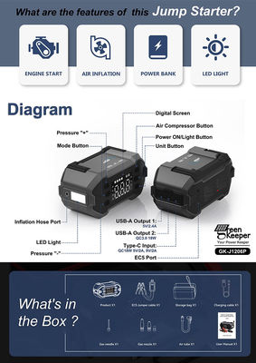 Multifunzione 12V batteria al litio Car Jump Starter con pompa d'aria e QC3.0 18W di uscita