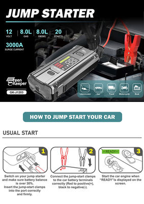 J1203 PD65W 12v 3000A High Power Car Jump Starter con torcia uscita DC per auto piccole
