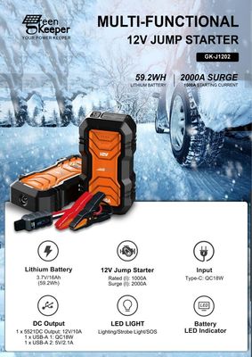 12V 24V 4000A UltraSafe Fit Temperature estreme Batteria portatile Jump Starter per auto