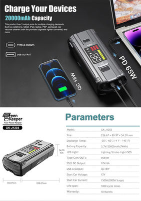 Input PD 65W Green Keeper UltraSafe High Discharge 3000A Battery Jump Starter Per veicoli Camion Auto