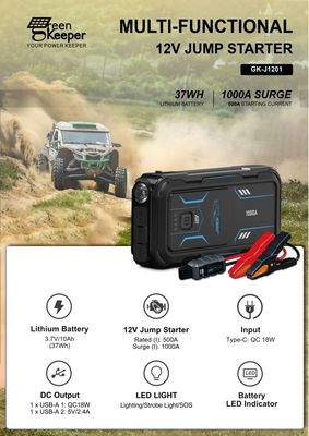 18W di uscita totale batteria di emergenza auto UltraSafe Booster Pack 12V 24V 1000A Jump Starter
