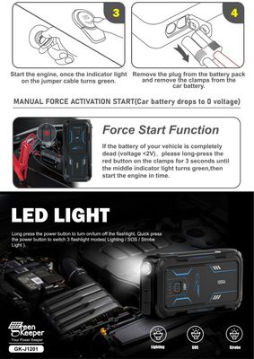 18W di uscita totale batteria di emergenza auto UltraSafe Booster Pack 12V 24V 1000A Jump Starter