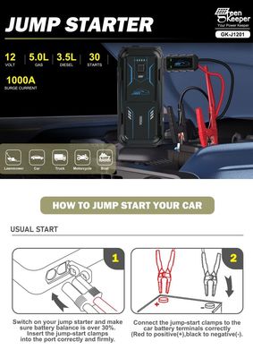 18W di uscita totale batteria di emergenza auto UltraSafe Booster Pack 12V 24V 1000A Jump Starter